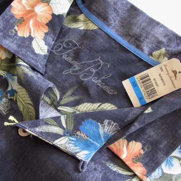NWT TOMMY BAHAMA Palm Sketch SS floral pattern silk shirt XL - Picture 3 of 5